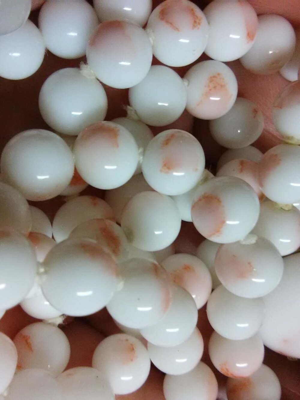 Castlecliff milk glass two strand necklace - white beads w/ pink / blush spots - Picture 9 of 14